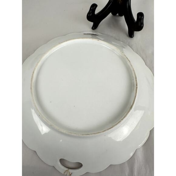 Serving Dish Bavarian Style Fruit Floral Handles Silver Gold Trim 10 Ins. - Picture 9 of 10
